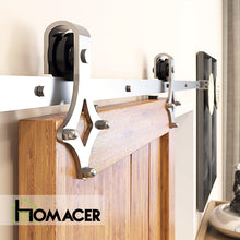 Cargar imagen en el visor de la galería, Non-Bypass Sliding Barn Door Hardware Kit - Diamond Design Roller - Silver Finish
