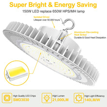 Carregar imagem no visualizador da galeria, 200W LED UFO High Bay Light: 5000K, 28000 Lumens, Dimmable, IP65, Wide 120° Beam Angle for Industrial Illumination
