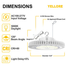 Load image into Gallery viewer, 240W UFO LED High Bay Light with 33,600 Lumens, 5000K Daylight White, for Warehouse, Factory, and Other Industrial Applications
