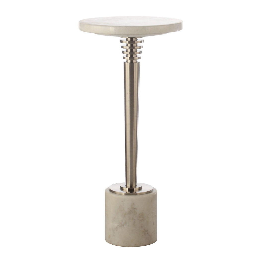 White Marble & Metal Table with Pedestal Base